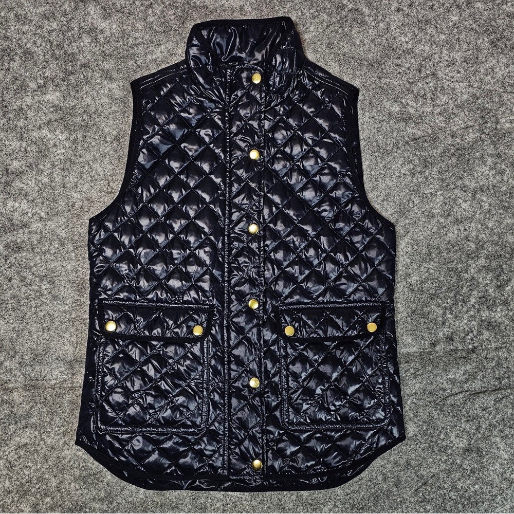 J. Crew Black Quilted Vest with Gold Buttons